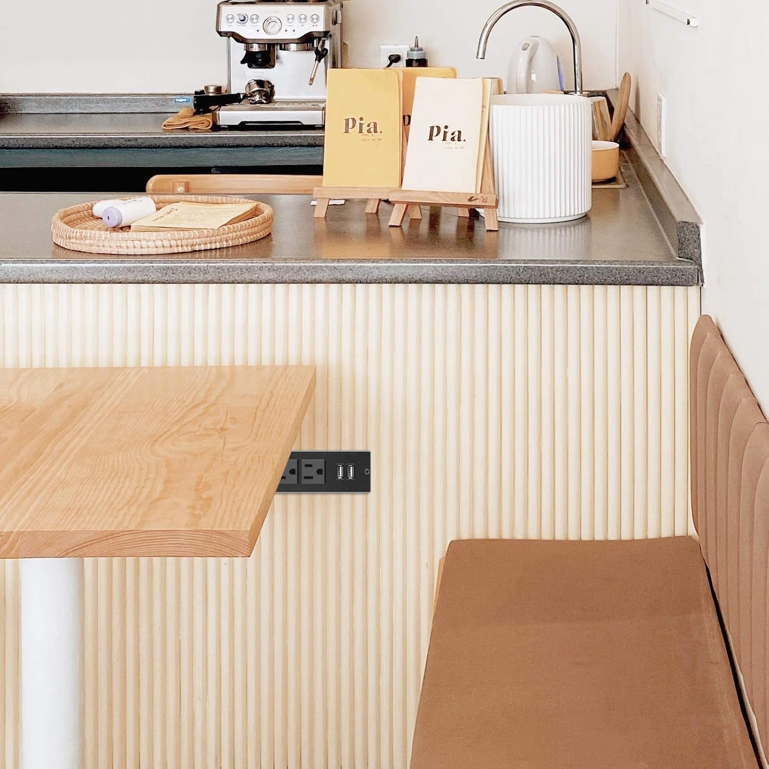 Recessed Power Strip, Black Desktop Power Grommet Socket with Furniture, 2 AC Outlets & 2 USB Ports for Conference Desk, Kitchen, Office, Home, Hotel