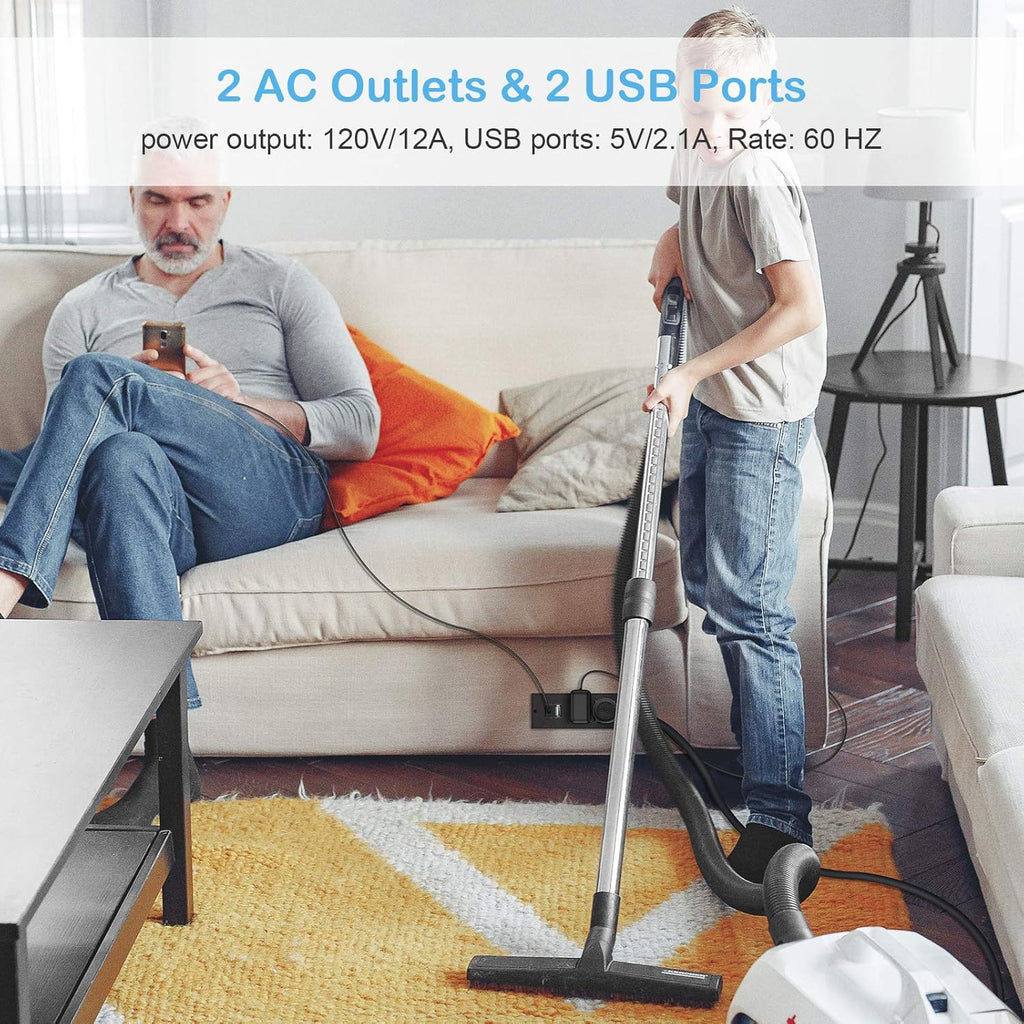 Recessed Power Strip, Black Desktop Power Grommet Socket with Furniture, 2 AC Outlets & 2 USB Ports for Conference Desk, Kitchen, Office, Home, Hotel