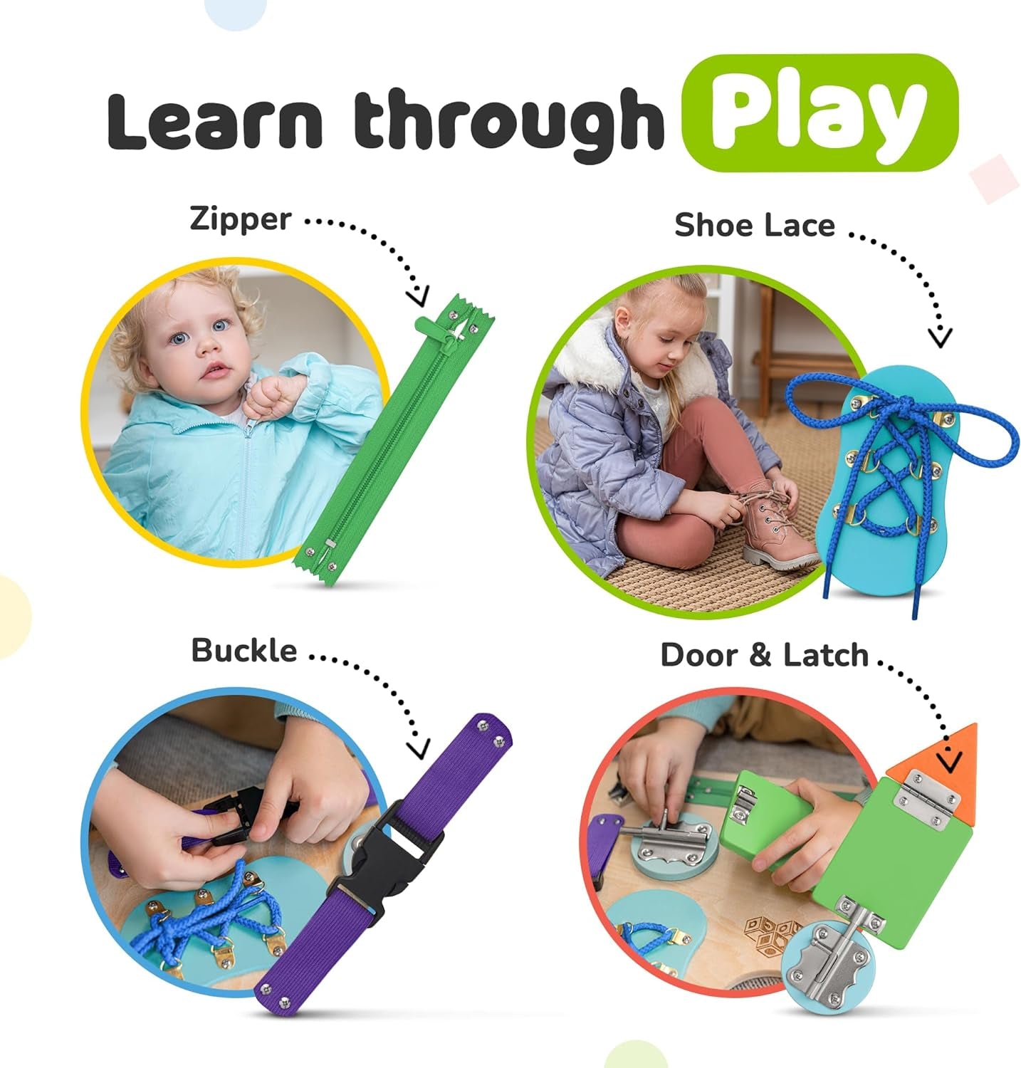 Sensory Busy Board for Toddlers, Premium Wooden Toddler Busy Board for 1 2 3 Year Old with 10 Educational Activities for Fine Motor Skills, Fidget Activity Toy for Travel
