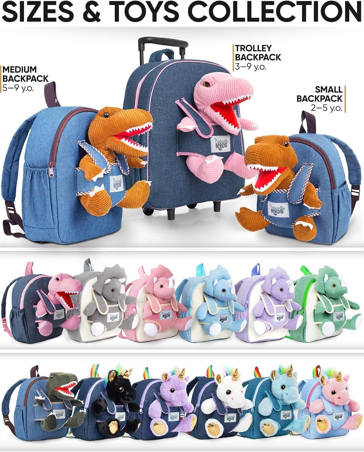 【Upgraded】 Toddler Backpack with Detachable Dinosaur Toy for Boys | Side & Inner Pockets, Reflective Logo | Dinosaur Backpack for Kids 3-5