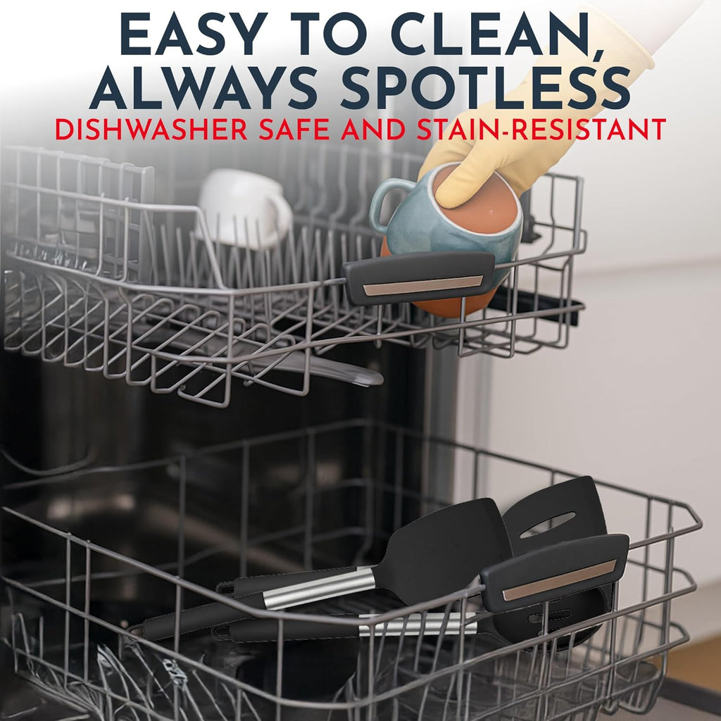 450°F Heat Resistant Silicone Kitchen Utensils Set - 34 Pieces Black Cooking Utensils-Set for Nonstick Cookware - Silicone Spatulas Set, Stainless Steel Handle & Other Kitchen Accessories