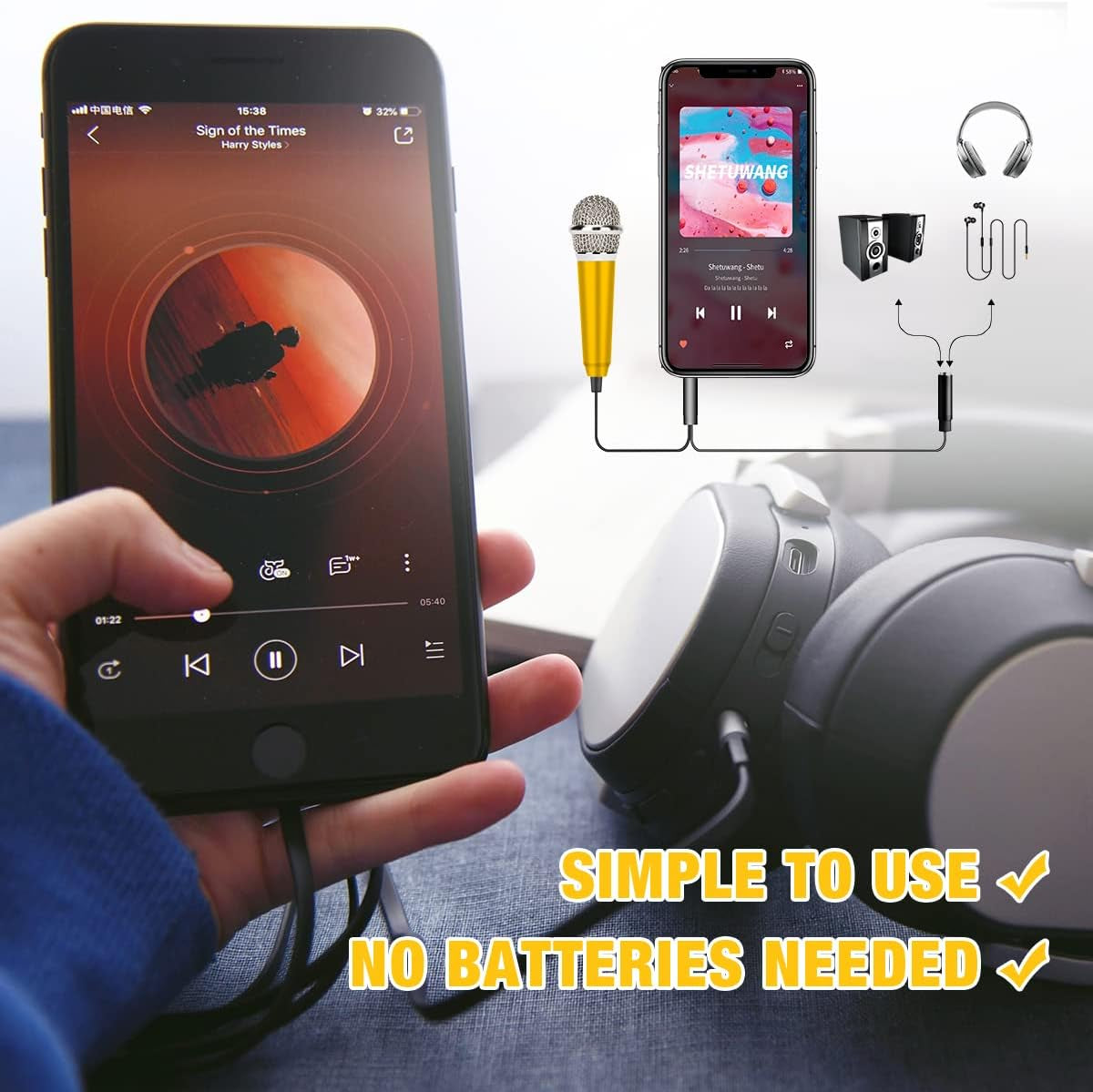 Mini Microphone - Portable Vocal Asmr Microphone for Voice Recording, Chatting and Singing on Iphone, Android, Laptop (Yellow)