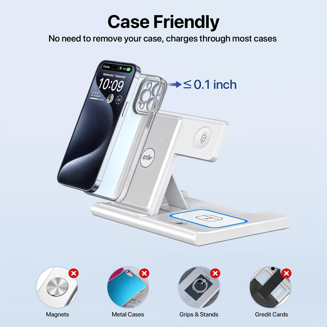 Foldable Induction Charger, 3 in 1 Wireless Charger Compatible with Iphone 13 12 11 Pro Max/Xr/Xs Max/X/8 Plus, Fast Qi Charging Station Compatible with Apple Watch Series White