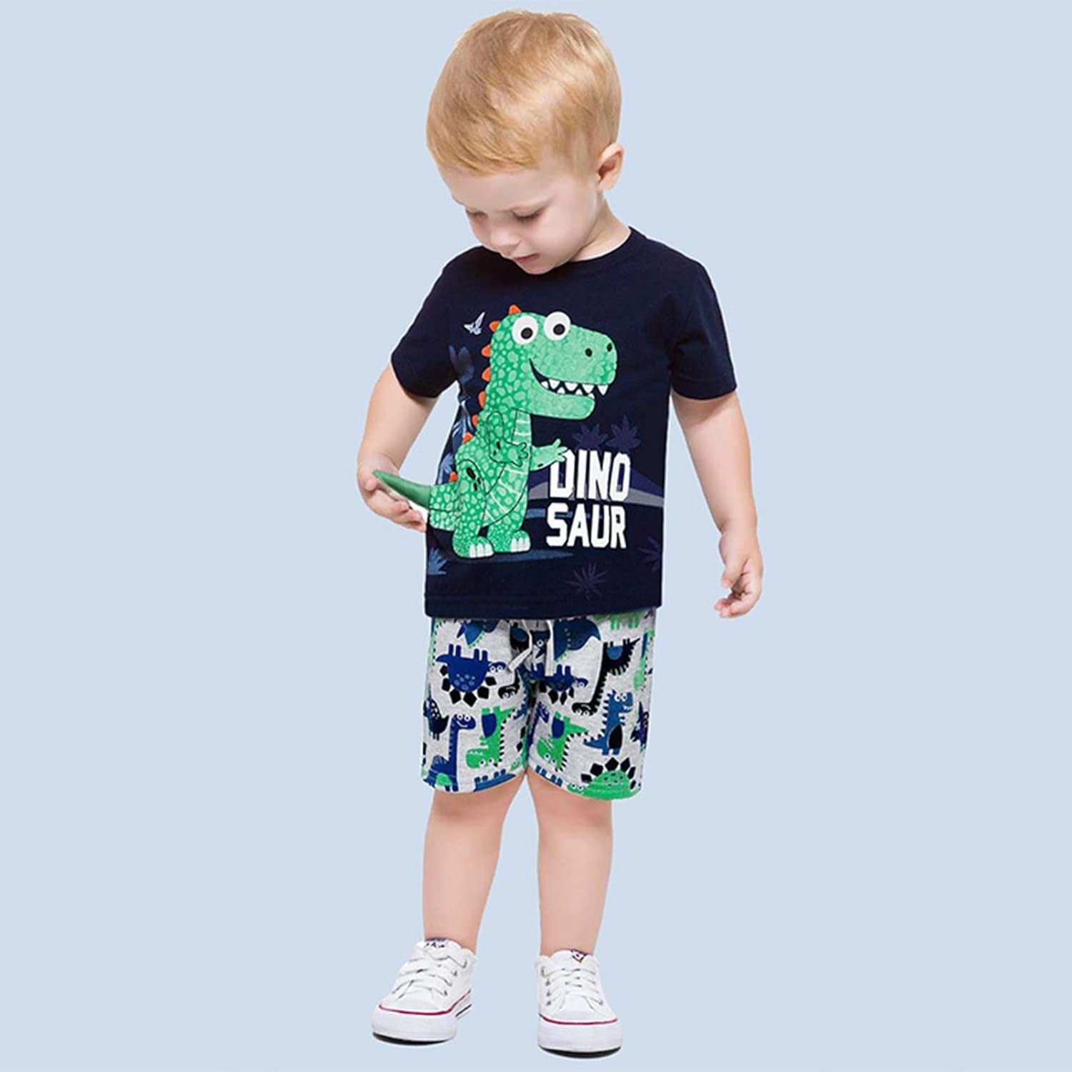 2023 Toddler Kids Boys Summer Short Sleeve Dinosaur T Shirts Tops Shorts Outfits Clothes Set 2 to 7 (2-Black, 2-3 Years)