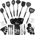 450°F Heat Resistant Silicone Kitchen Utensils Set - 34 Pieces Black Cooking Utensils-Set for Nonstick Cookware - Silicone Spatulas Set, Stainless Steel Handle & Other Kitchen Accessories