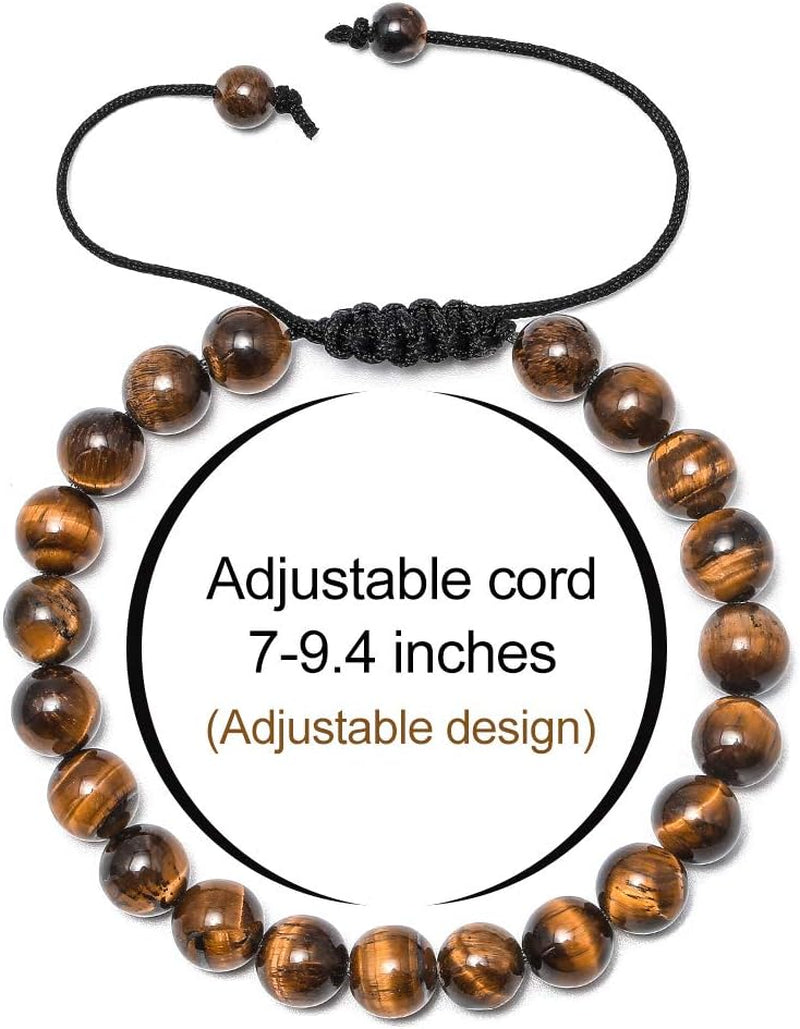 Beaded Bracelets for Mens Gifts - Natural Stone 8Mm Tiger Eye Matte Agate Lava Rock Bracelets for Men Teen Boys Birthday Anniversary Christmas Gifts for Men Teens Grandpa