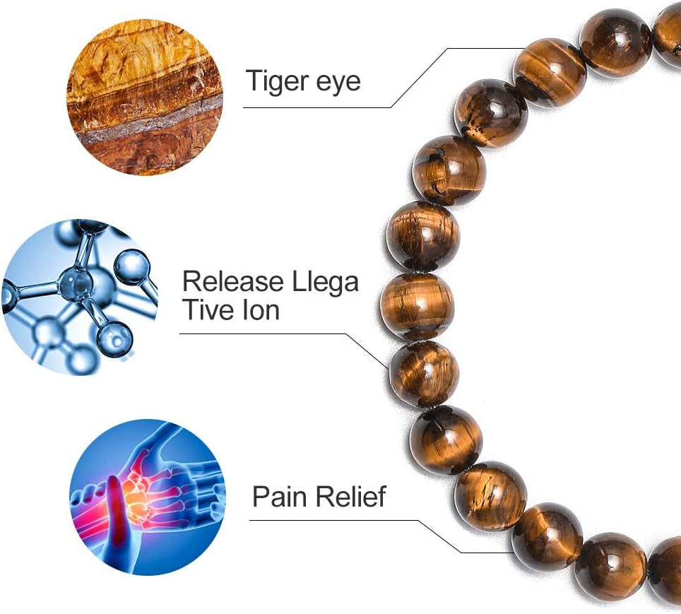 Beaded Bracelets for Mens Gifts - Natural Stone 8Mm Tiger Eye Matte Agate Lava Rock Bracelets for Men Teen Boys Birthday Anniversary Christmas Gifts for Men Teens Grandpa