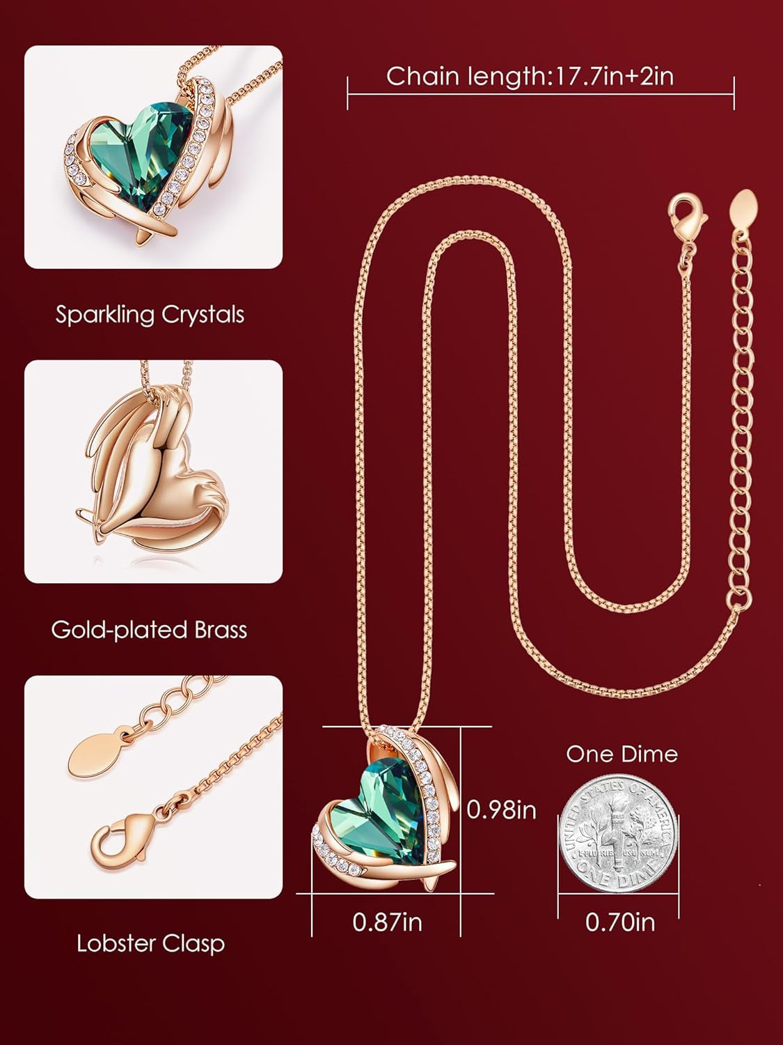 Christmas Gifts for Women，Love Heart Pendant Necklaces for Women, Silver Tone Rose Gold Tone Birthstone Jewelry Gifts for Wife Her