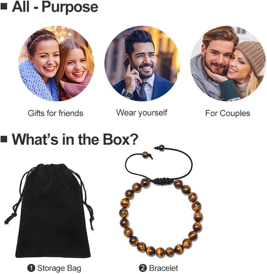 Beaded Bracelets for Mens Gifts - Natural Stone 8Mm Tiger Eye Matte Agate Lava Rock Bracelets for Men Teen Boys Birthday Anniversary Christmas Gifts for Men Teens Grandpa