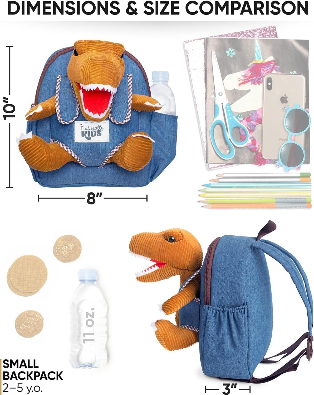 【Upgraded】 Toddler Backpack with Detachable Dinosaur Toy for Boys | Side & Inner Pockets, Reflective Logo | Dinosaur Backpack for Kids 3-5