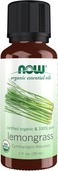 NOW Essential Oils, Organic Lemongrass Oil, Uplifting Aromatherapy Scent, Steam Distilled, 100% Pure, Vegan, Child Resistant Cap, 1-Ounce