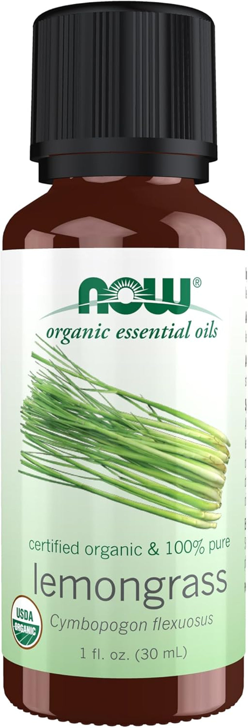 NOW Essential Oils, Organic Lemongrass Oil, Uplifting Aromatherapy Scent, Steam Distilled, 100% Pure, Vegan, Child Resistant Cap, 1-Ounce