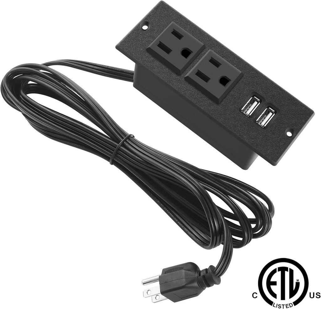 Recessed Power Strip, Black Desktop Power Grommet Socket with Furniture, 2 AC Outlets & 2 USB Ports for Conference Desk, Kitchen, Office, Home, Hotel