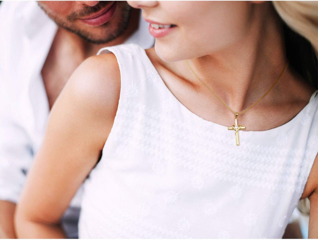 925 Sterling Silver Cross Necklace for Women Men 14K Gold Plated 5A CZ Birthstone Necklaces for Holiday