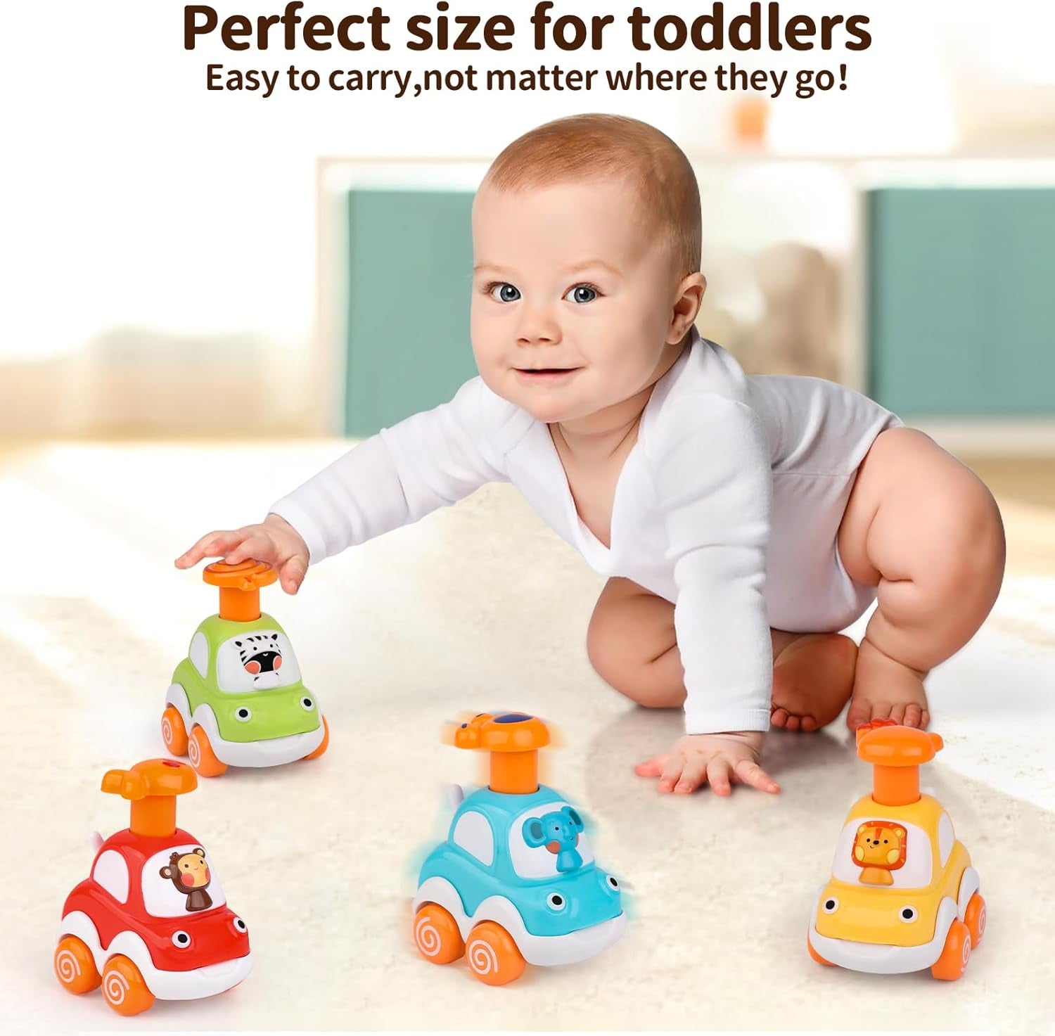 Amy&Benton Toddler Toy Cars Baby Toy Cars Press and Go Cars for Toddlers 1-3 Animal Cars Toy Cars for Boys 1 Year Old 1St Birthday Gifts 1-2 Years Old Boys Push Go Car Toys for 6-9-12-18 Months