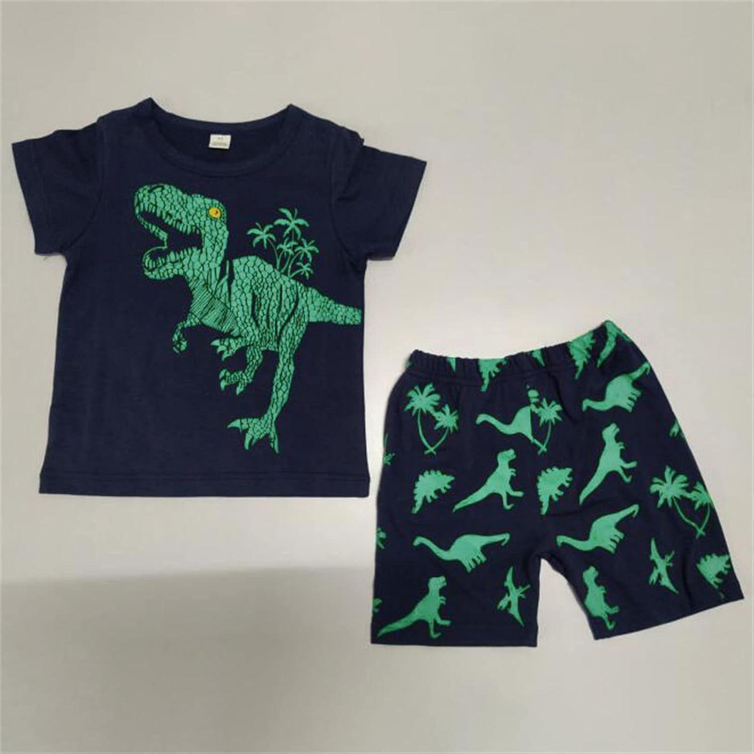 2023 Toddler Kids Boys Summer Short Sleeve Dinosaur T Shirts Tops Shorts Outfits Clothes Set 2 to 7 (1-Green, 7 Years)