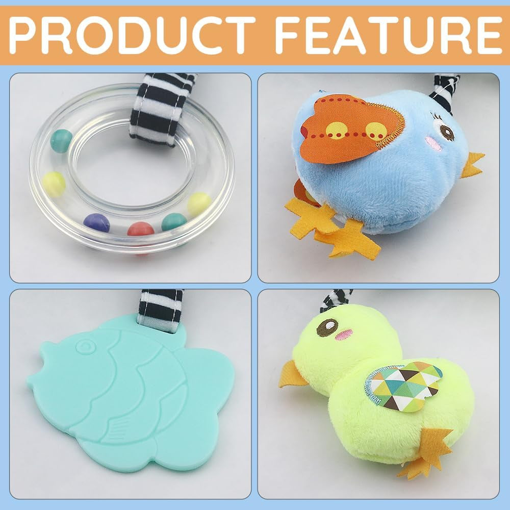 Baby Car Seat Toys, Activity Spiral Hangings Pram Toys, Plush Crib Toys with Squeaky for Boy or Girl (Duck)