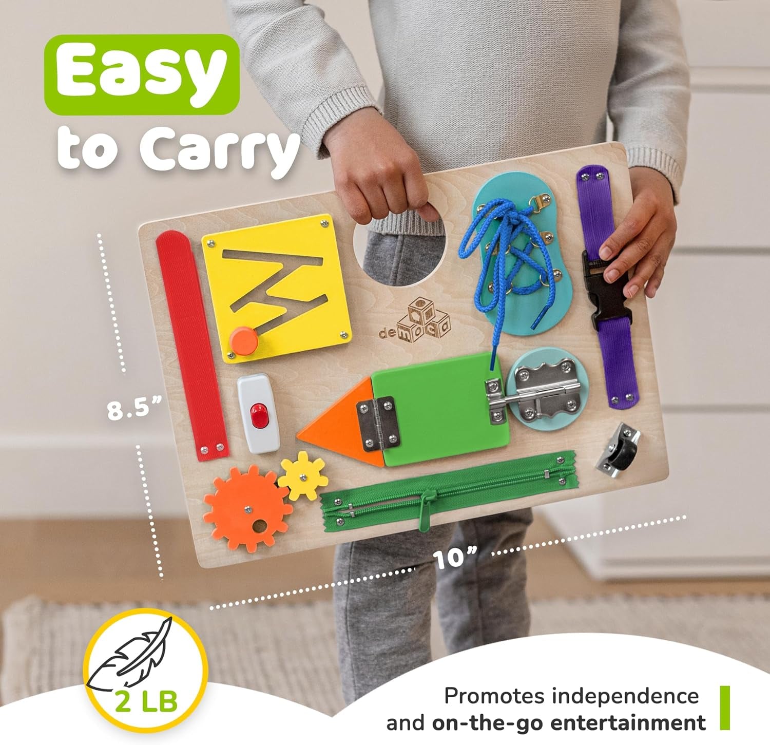 Sensory Busy Board for Toddlers, Premium Wooden Toddler Busy Board for 1 2 3 Year Old with 10 Educational Activities for Fine Motor Skills, Fidget Activity Toy for Travel