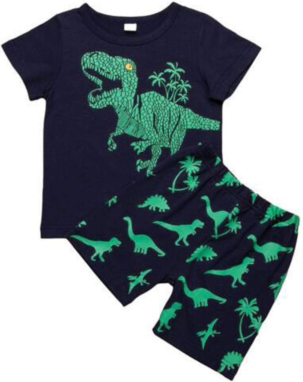 2023 Toddler Kids Boys Summer Short Sleeve Dinosaur T Shirts Tops Shorts Outfits Clothes Set 2 to 7 (1-Green, 7 Years)
