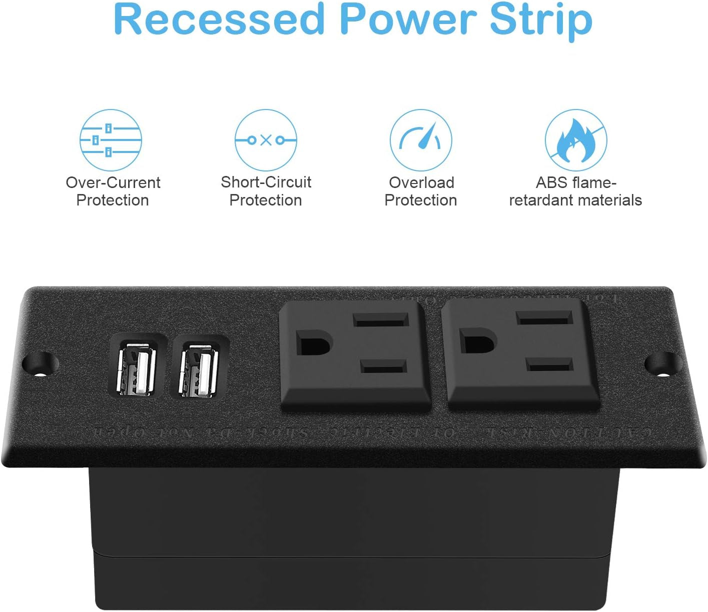 Recessed Power Strip, Black Desktop Power Grommet Socket with Furniture, 2 AC Outlets & 2 USB Ports for Conference Desk, Kitchen, Office, Home, Hotel