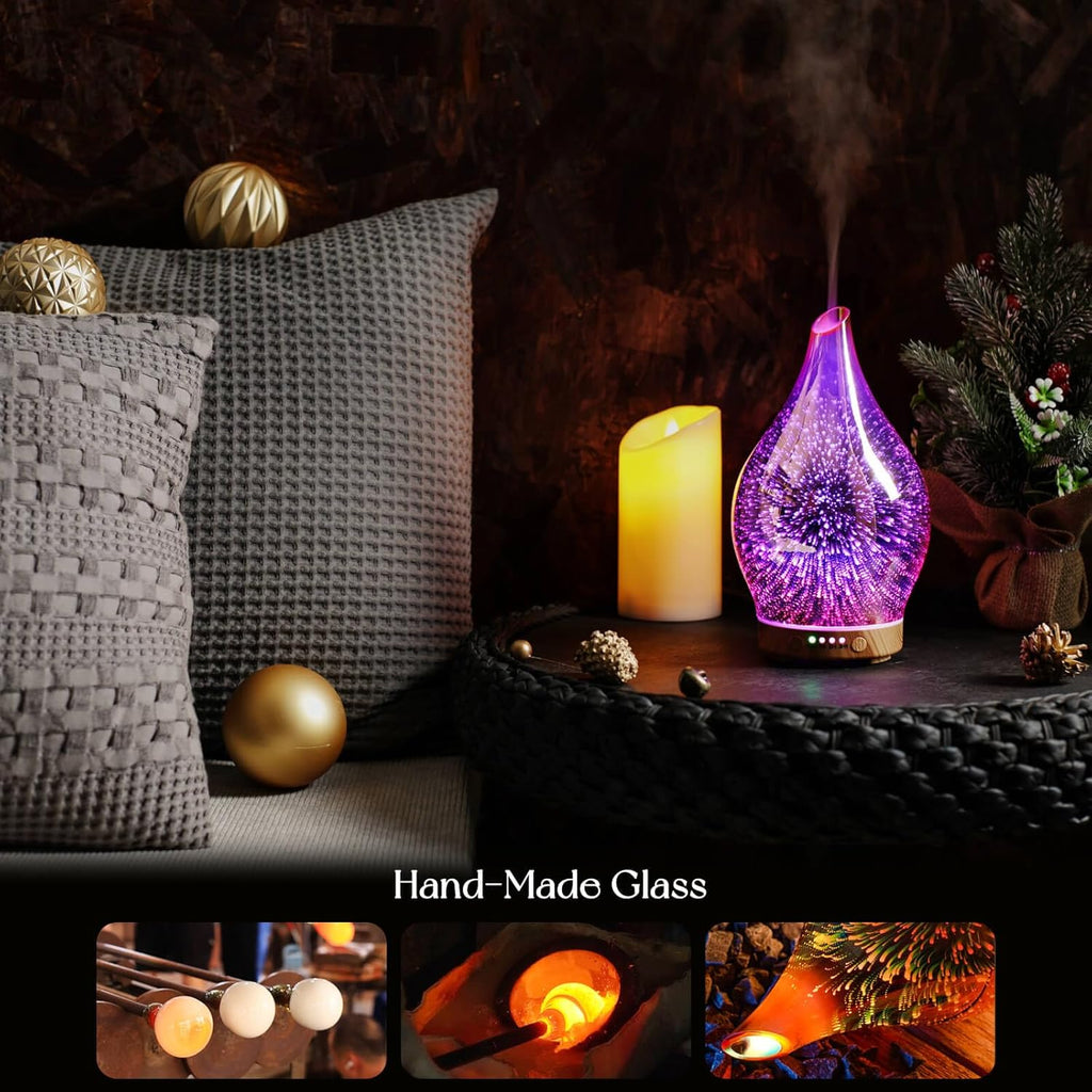 Essential Oil Diffuser 3D Firework Glass Aromatherapy Ultrasonic Humidifier Rose Gold, Auto Shut-Off, Timer Setting, BPA Free, Aroma Decoration for Home, Office, Gym, Spa, Premium Gift 150Ml