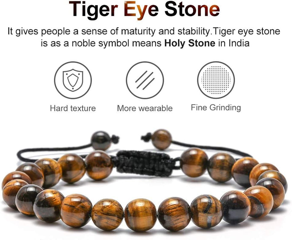 Beaded Bracelets for Mens Gifts - Natural Stone 8Mm Tiger Eye Matte Agate Lava Rock Bracelets for Men Teen Boys Birthday Anniversary Christmas Gifts for Men Teens Grandpa