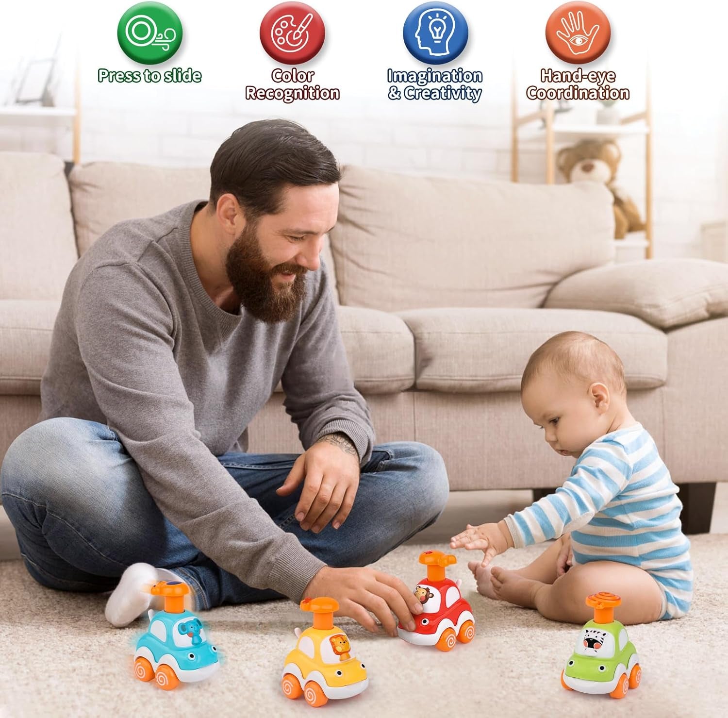 Amy&Benton Toddler Toy Cars Baby Toy Cars Press and Go Cars for Toddlers 1-3 Animal Cars Toy Cars for Boys 1 Year Old 1St Birthday Gifts 1-2 Years Old Boys Push Go Car Toys for 6-9-12-18 Months