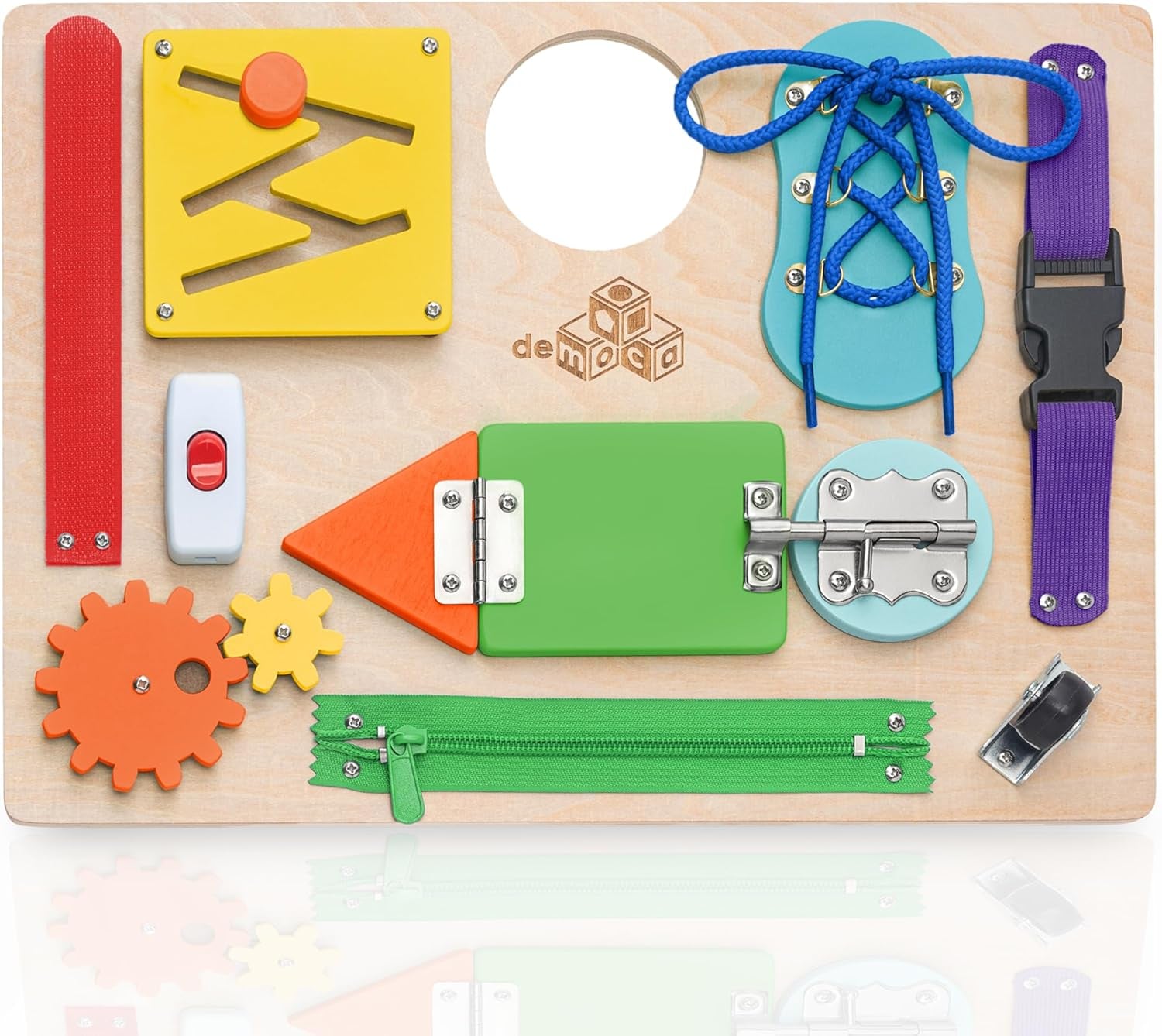 Sensory Busy Board for Toddlers, Premium Wooden Toddler Busy Board for 1 2 3 Year Old with 10 Educational Activities for Fine Motor Skills, Fidget Activity Toy for Travel